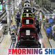 A photo of a Toyota production line with The Morning Shift graphic along the bottom.